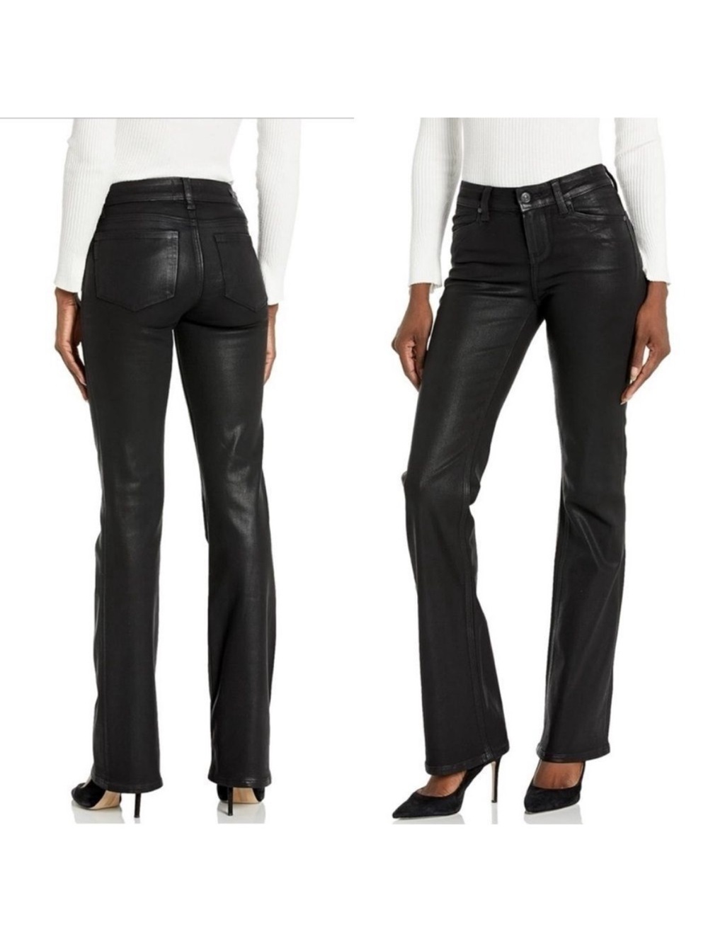 NWT PAIGE Sloan Jolene Jeans Black Coated Transcend Luxe Bootcut Flare Size 29